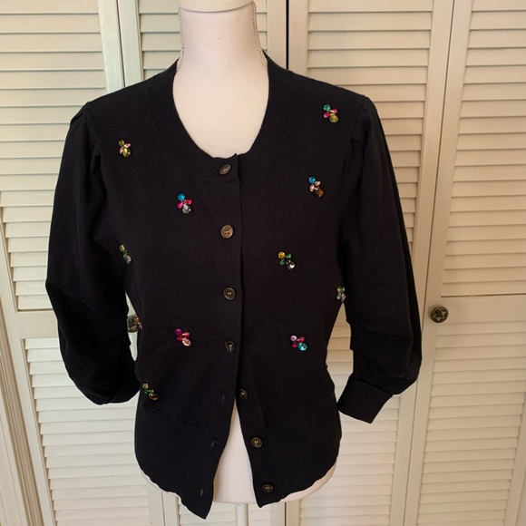 Cinq à Sept Dark Navy Embellished Knit Cardigan Sweater Size L - Picture 1 of 14